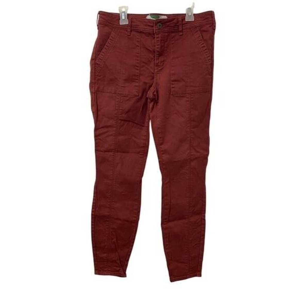Anthropologie Pilcro Rust Red Utility Slim High Rise Pants Front Seam Size 28